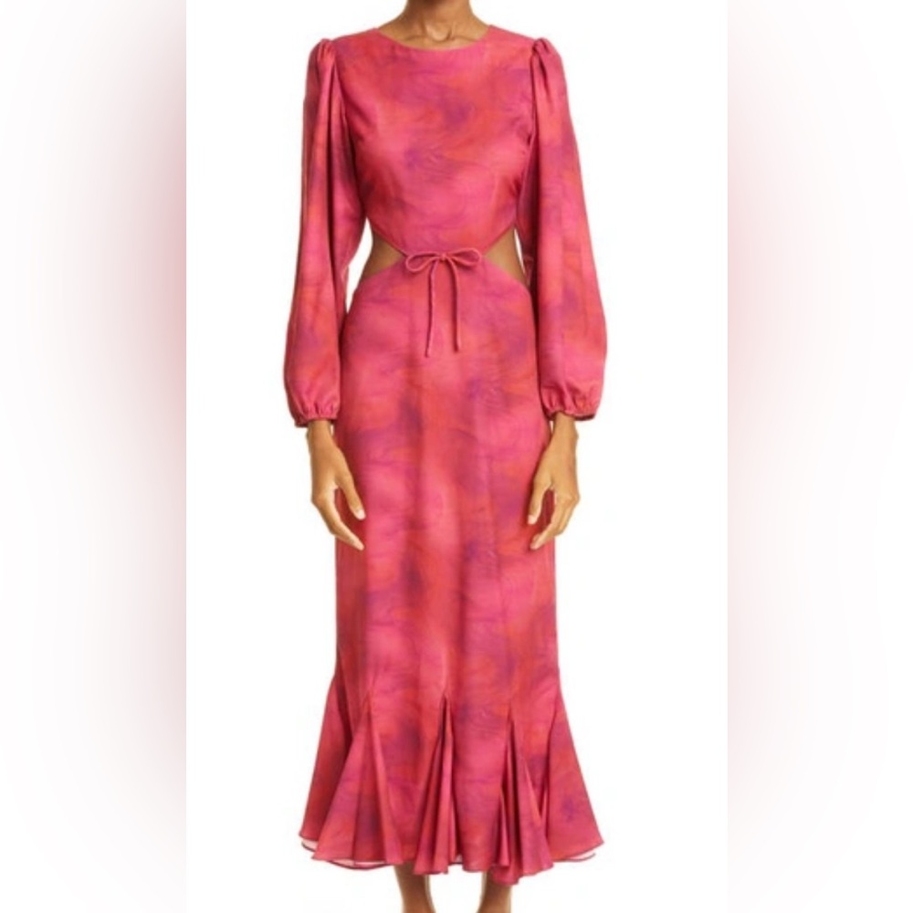 RHODE Magenta Long Sleeve Dress with Cutouts